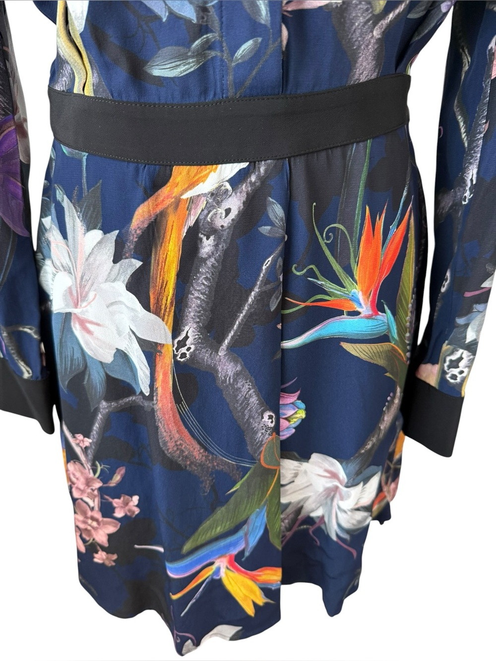 REISS Gilda Navy Rainforest Print Long Sleeve Shirt Dress Size 4 Small - Picture 7 of 13